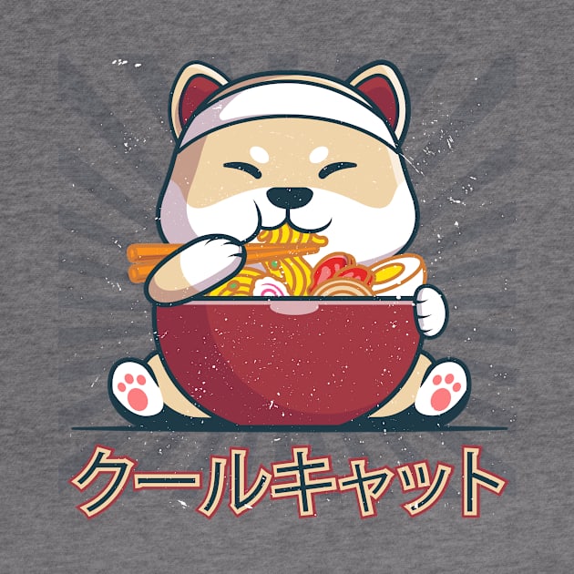 Cute japanese cat, kawaii eat noodles by Selva_design14